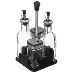 Aceitera + Vinagrera 4Pzas Vidrio C/Soporte