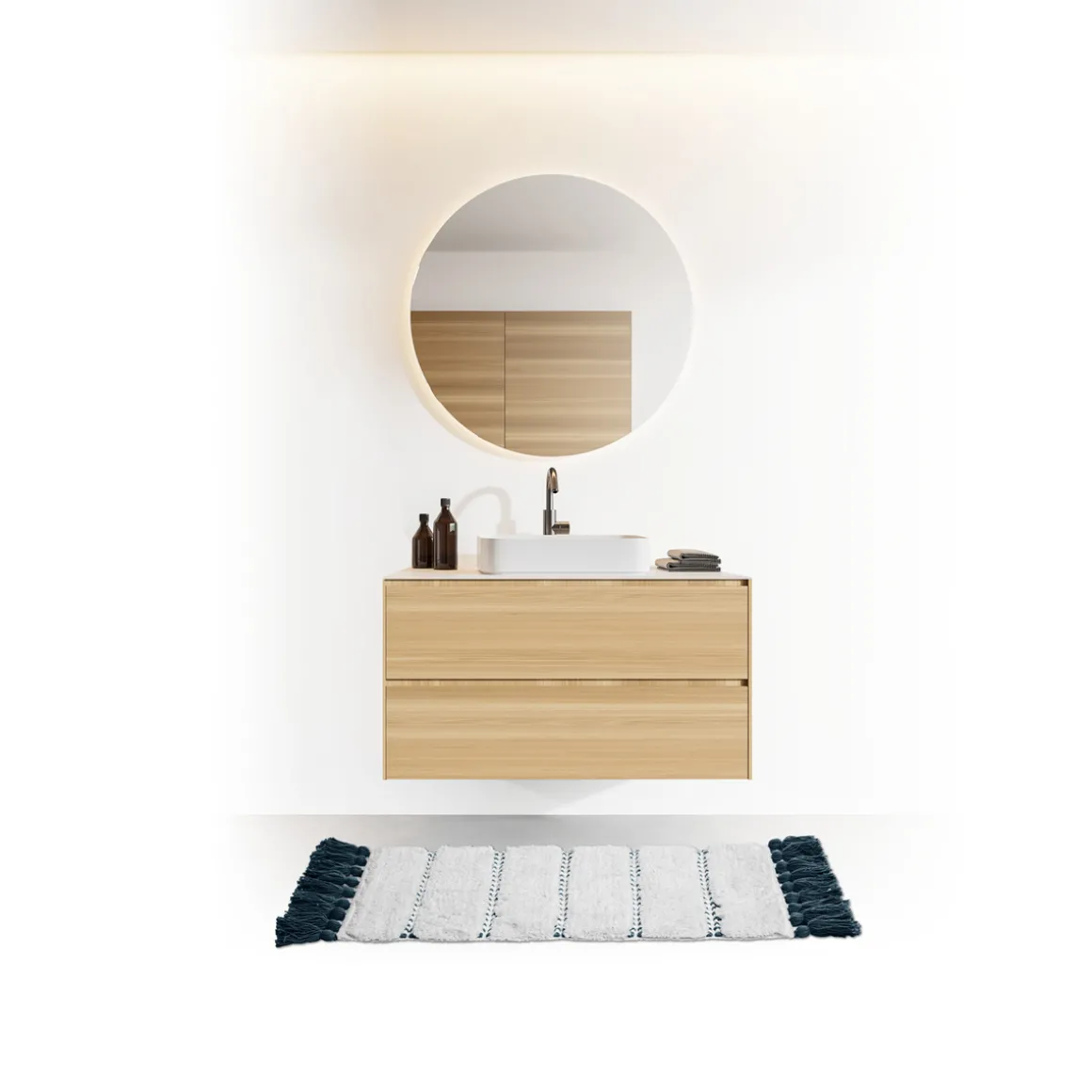 Alfombra de Baño Azul Petróleo Con Pompones 50x75c