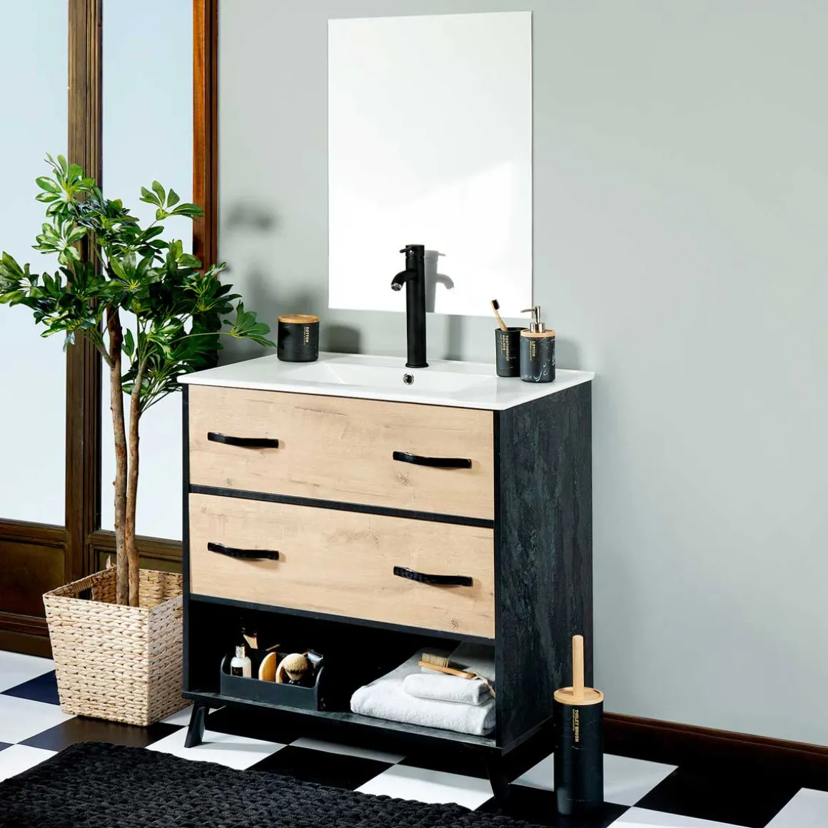 Alfombra De Baño Gruesa Negra 50x120Cm