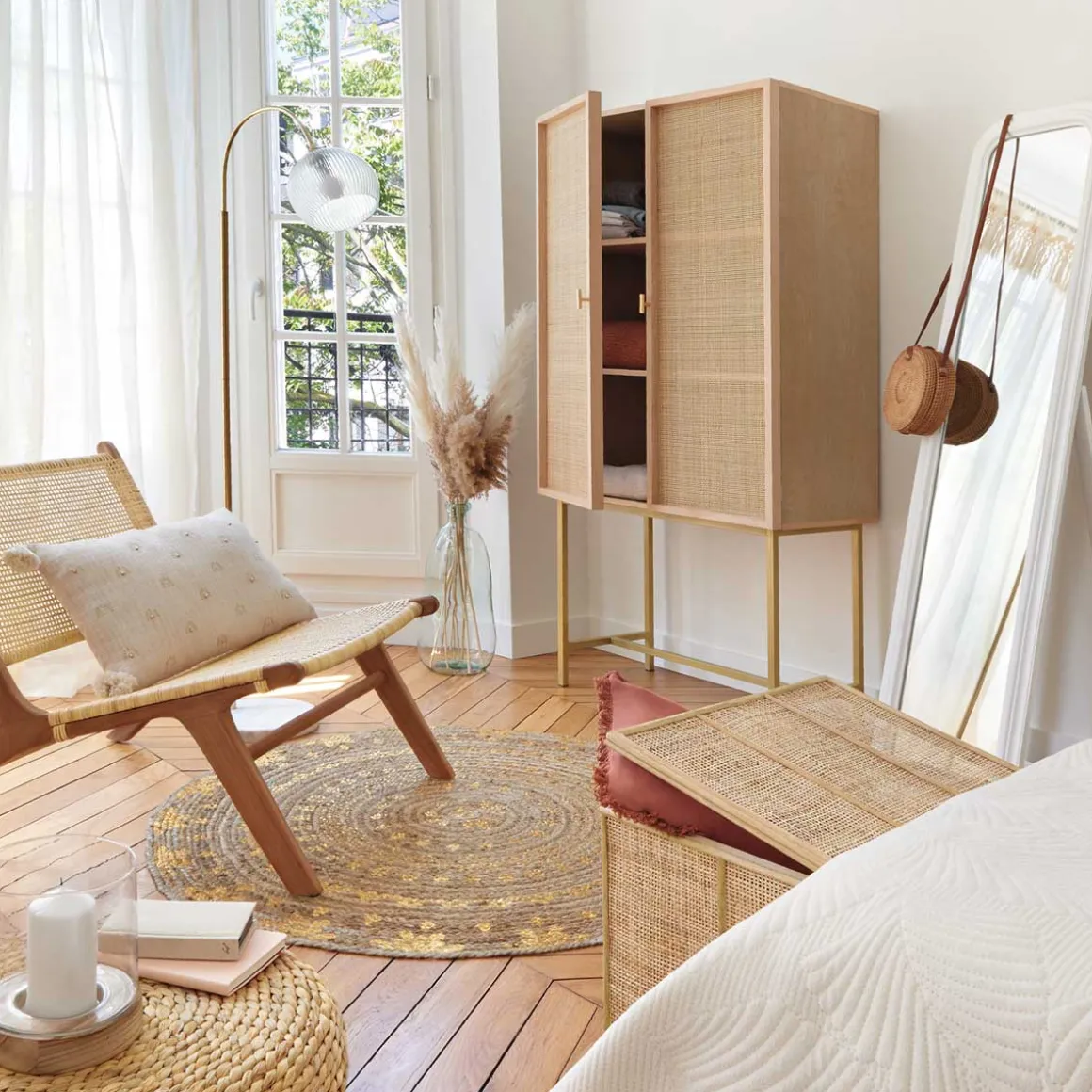 Alfombra dorada de yute 115cm