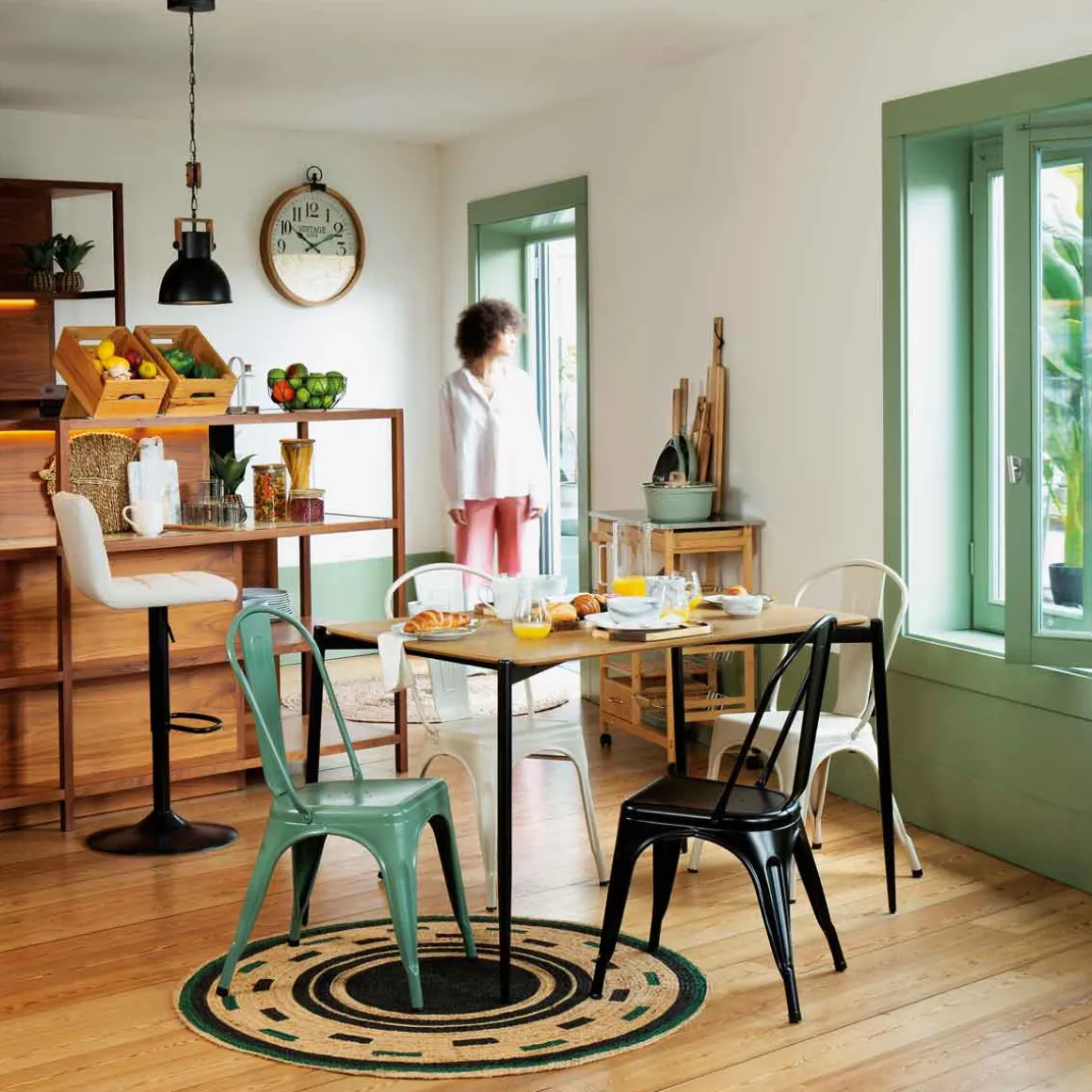 Alfombra redonda estampada MALAKITE de yute 120cm