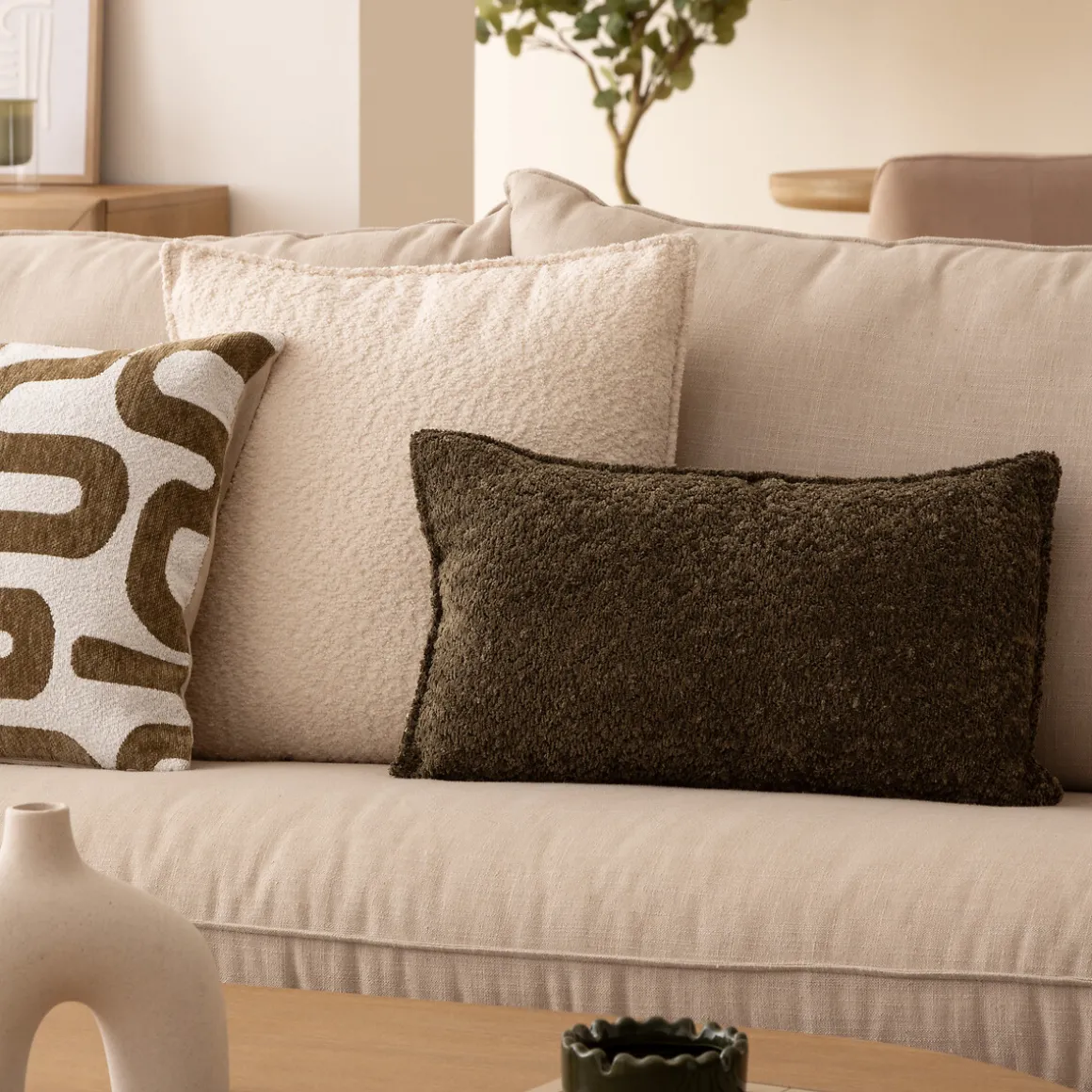 Almohada Bouclette Verde Caqui Automne 30x50cm