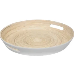 Bandeja Blanca Redonda De Bambú 42Cm