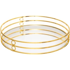 Bandeja de vidrio con espejo FEEL dorada de metal