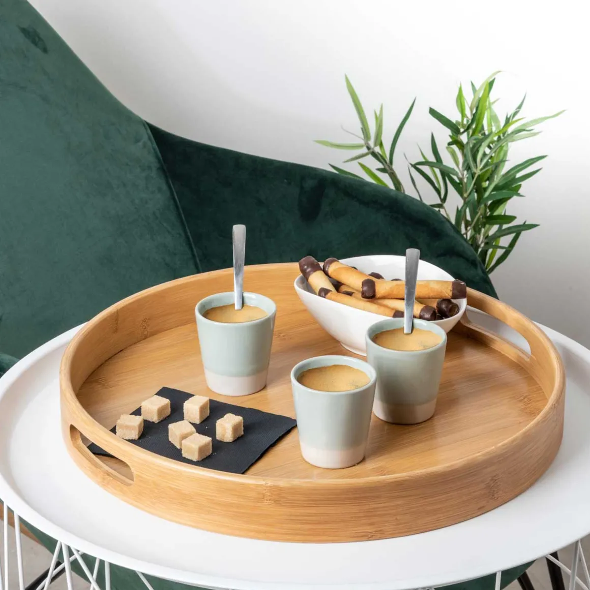 Bandeja redonda natural de bambú 40cm