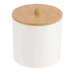 Bote Blanco Con Tapa De Bambú