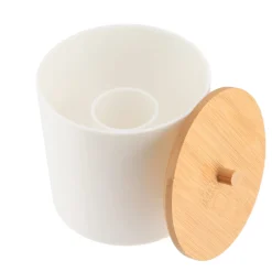 Bote Blanco Con Tapa De Bambú