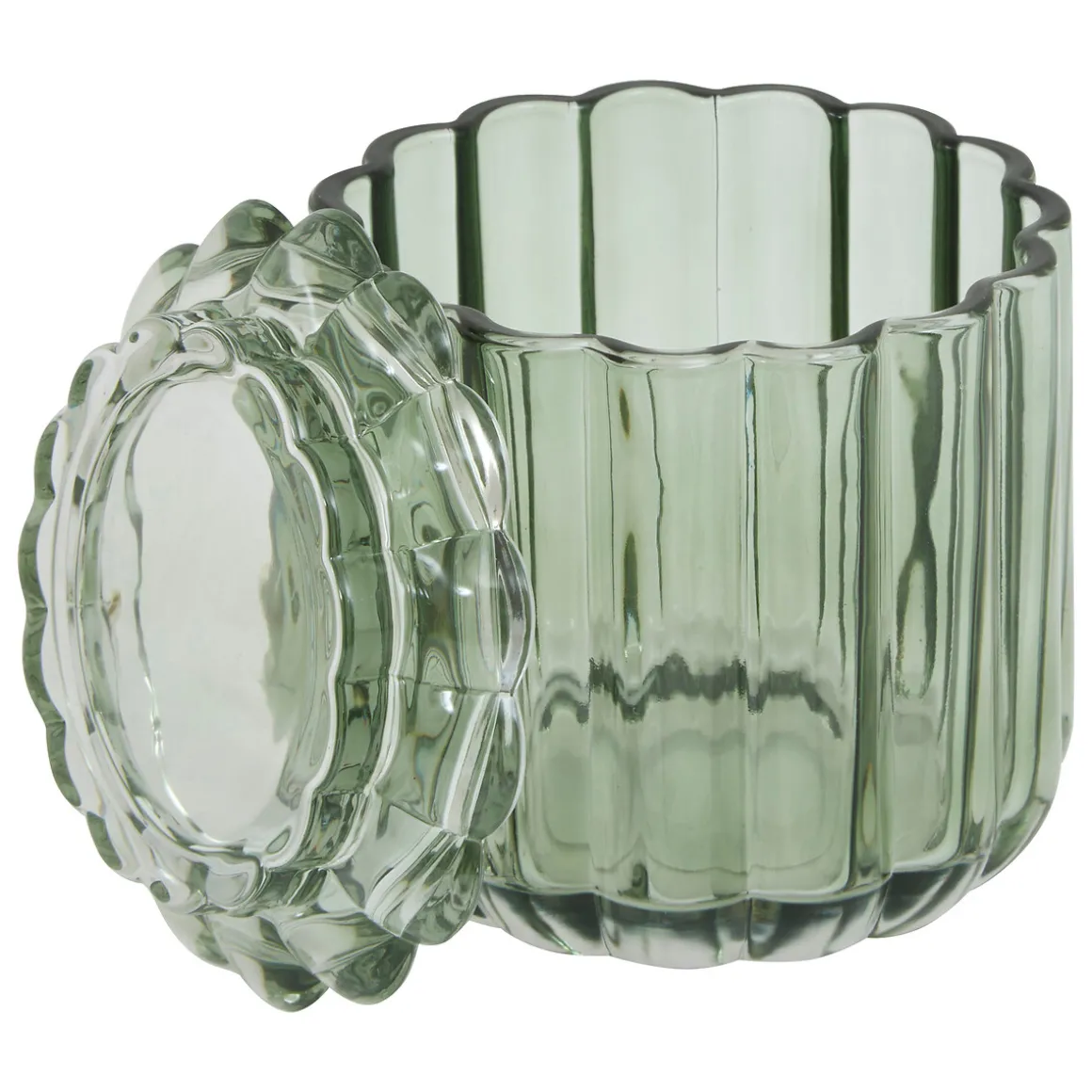 Bote para algodón FLOREA verde de vidrio