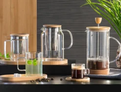 Cafetera de vidrio y bambú 1L