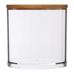 Caja Acrílica C/Tapa De Bambú P/Algodones