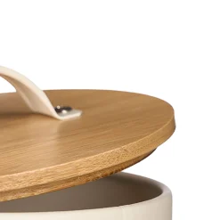 Caja para cebollas crema metálica con tapa bambú