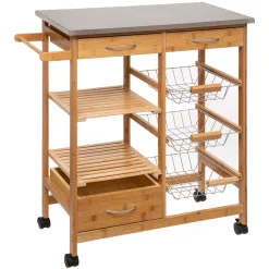 Carrito auxiliar de bambú con 3 cajones