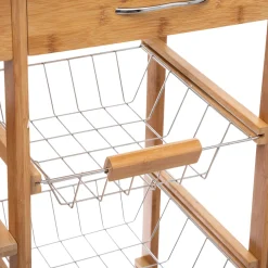 Carrito auxiliar de bambú con 3 cajones