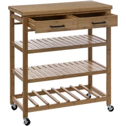 Carrito auxiliar de cocina de bambú c/3 estantes