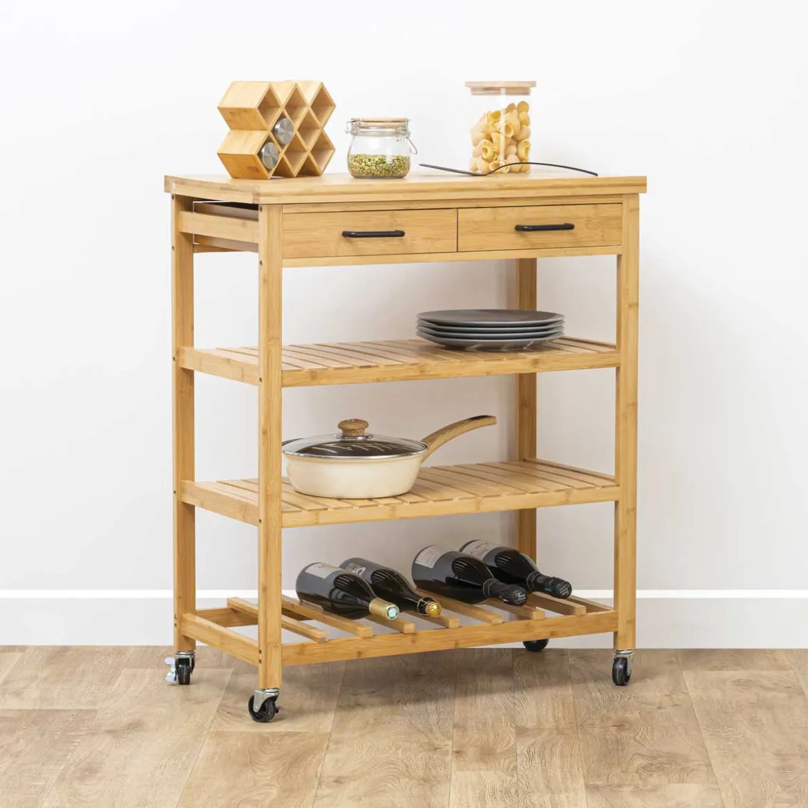 Carrito auxiliar de cocina de bambú c/3 estantes