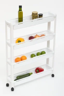 Carrito De Cocina Blanco Extensible Con 4 Cestos
