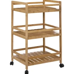 Carrito multiusos marón de bambú con 3 baldas