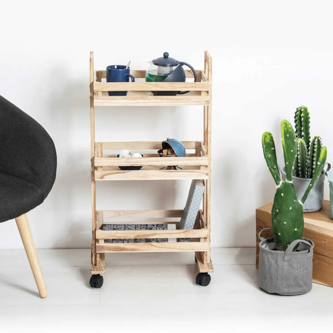 Carro De Almacenaje De Madera C/Ruedas