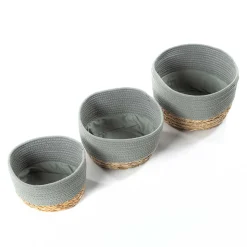 Cesta baño verde caqui y natural 25x32cm