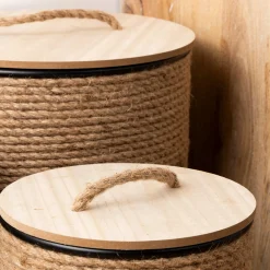 Cesta con tapa beige 38x25cm