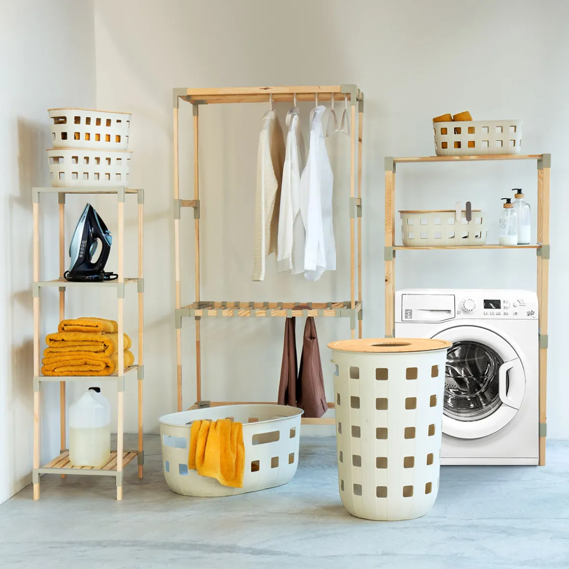 Cesta para ropa HARMONY beige 50L