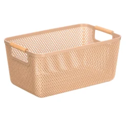 Cesto beige con asa de bambú 36x22cm