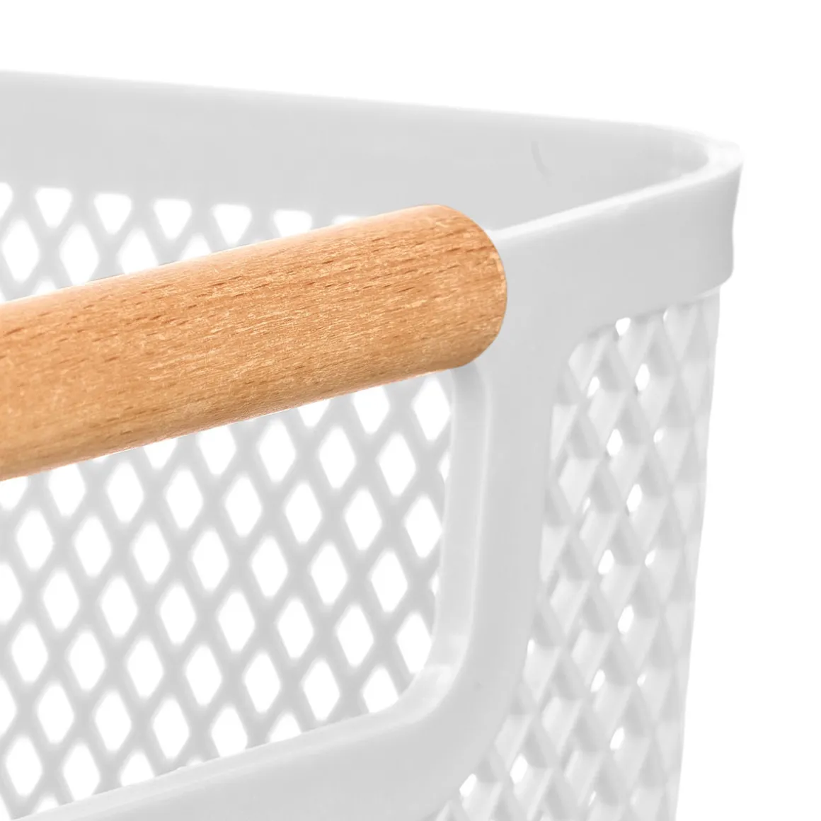 Cesto blanco con asa de bambú 27,5x18cm