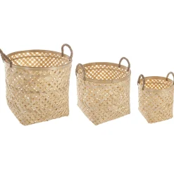 Cesto De Bambú Natural Con Asas 35x35Cm