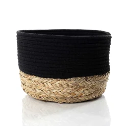 Cesto de baño negro y natural 25x32cm