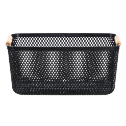 Cesto negro con asa de bambú 27,5x18cm