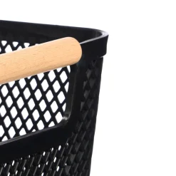 Cesto negro con asa de bambú 32x20.5cm