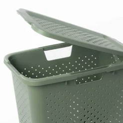 Cesto para ropa PIXEL verde con tapa 40l