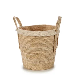 Cesto redondo paja beige con pelo 35cm