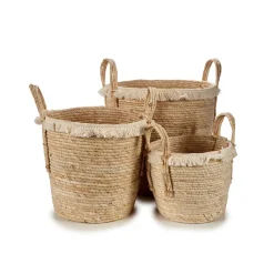 Cesto redondo paja beige con pelo 35cm
