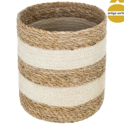 Cesto Seagrass Natural Y Blanco 18cm