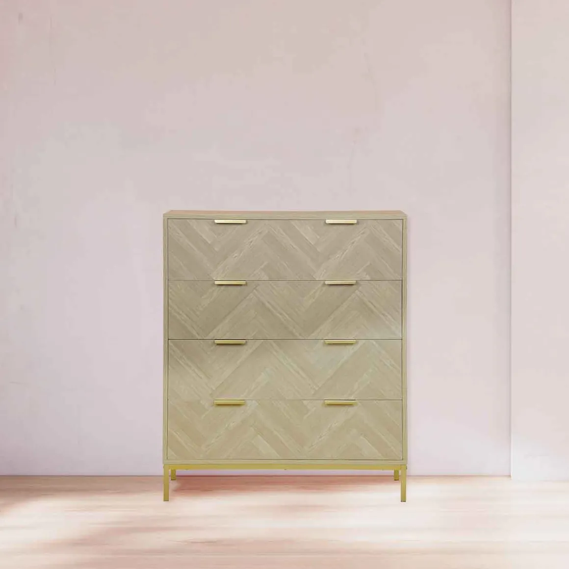 Cómoda CHEVRON beige con 4 cajones