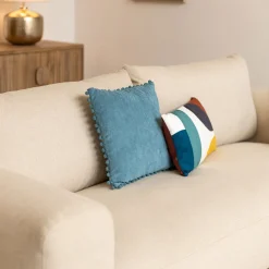 Cojín Azul Con Pompones 40x40Cm