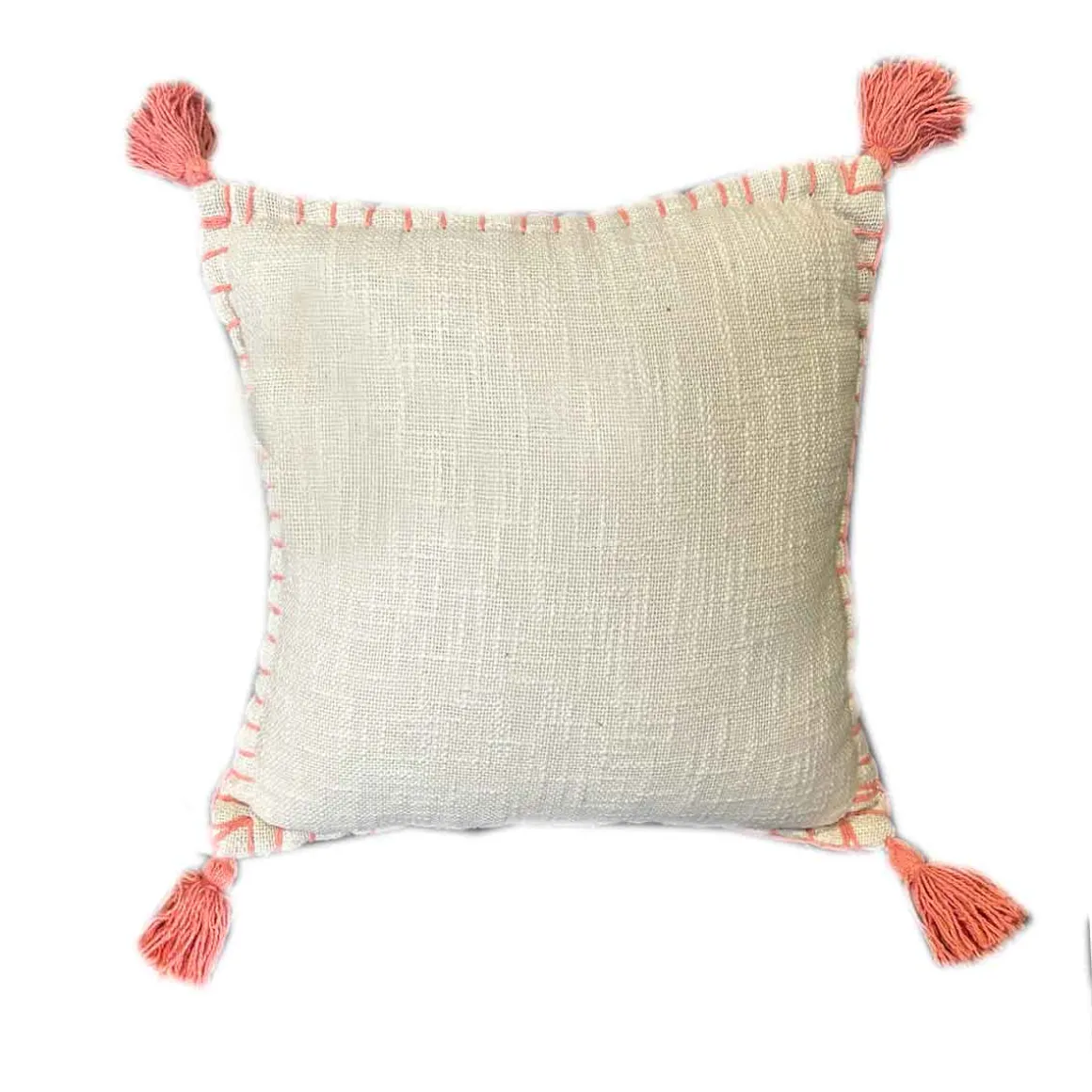 Cojín crudo con borlas rosa 40x40cm