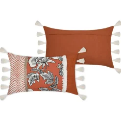 Cojín naranja FARNIENTE con pompones 30x50cm