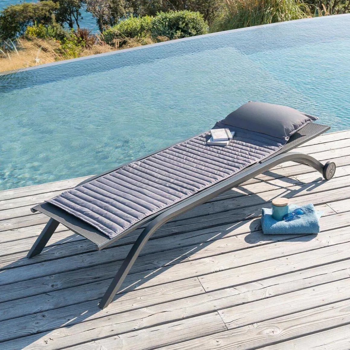 Cojín para tumbona impermeable gris