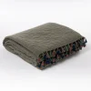 Colcha STONEWASHED verde con flecos 220x240cm