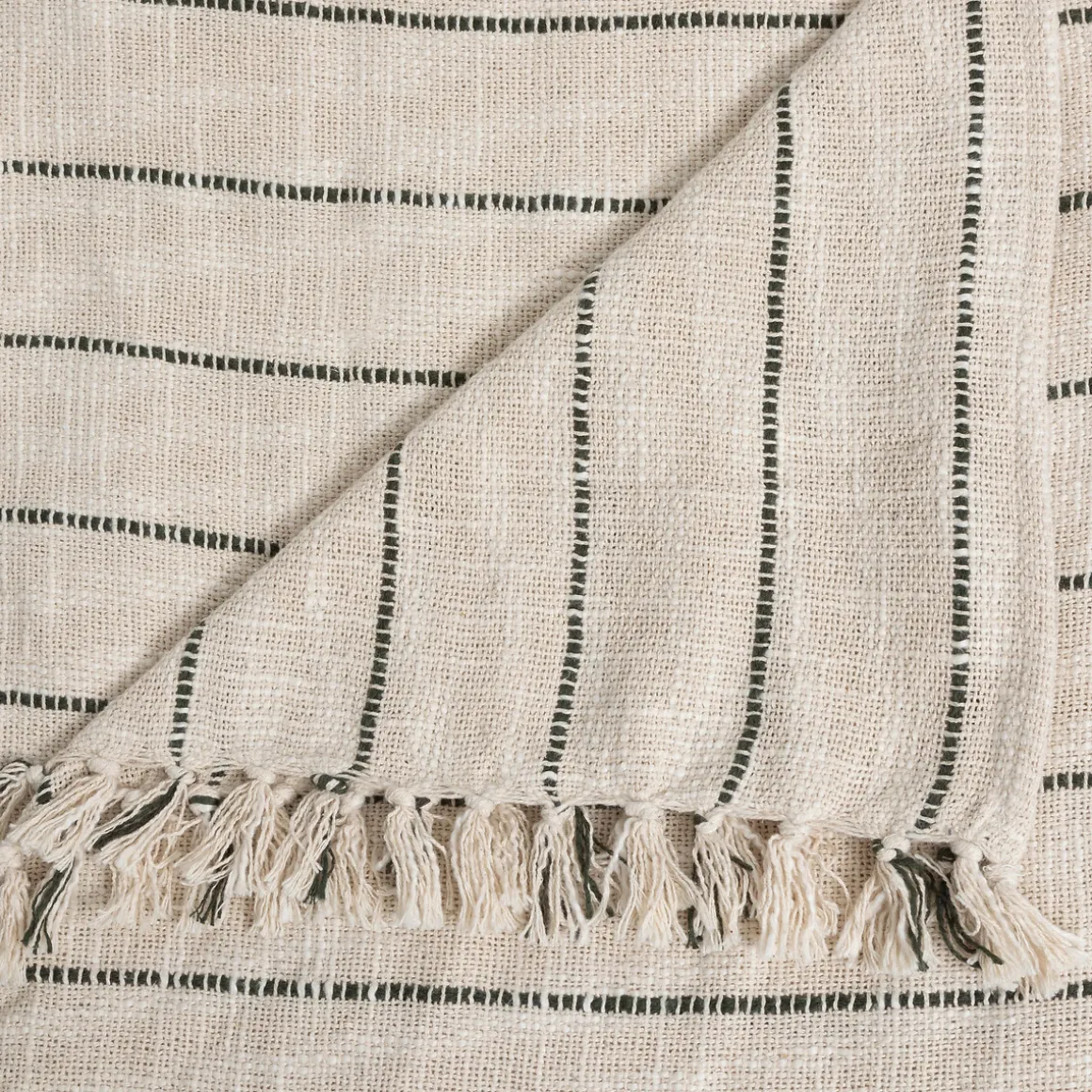 Colcha Tropical Panama Rayas Marfil Y Verde Caqui