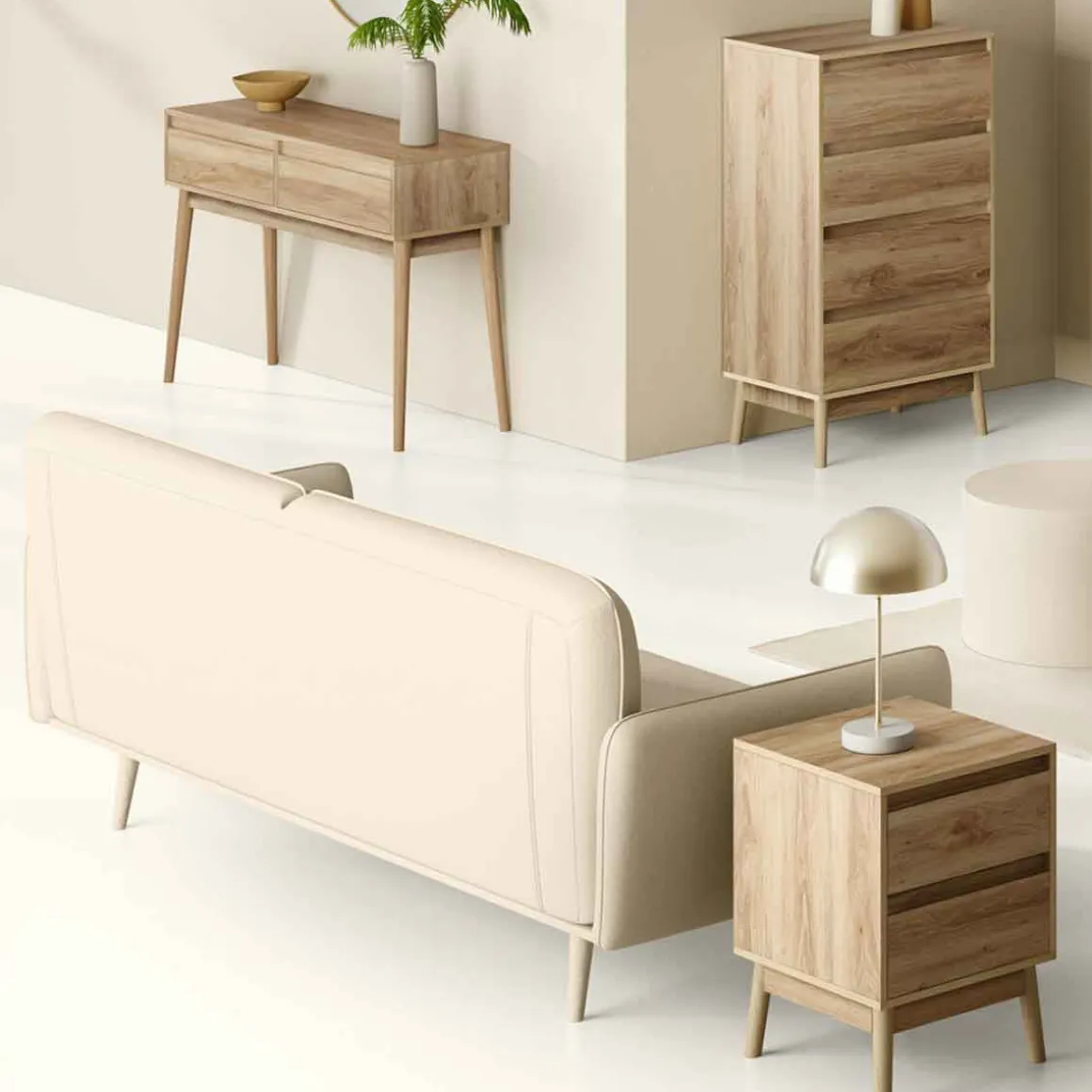 Consola Abana Beige De MDF Con 2 Cajones