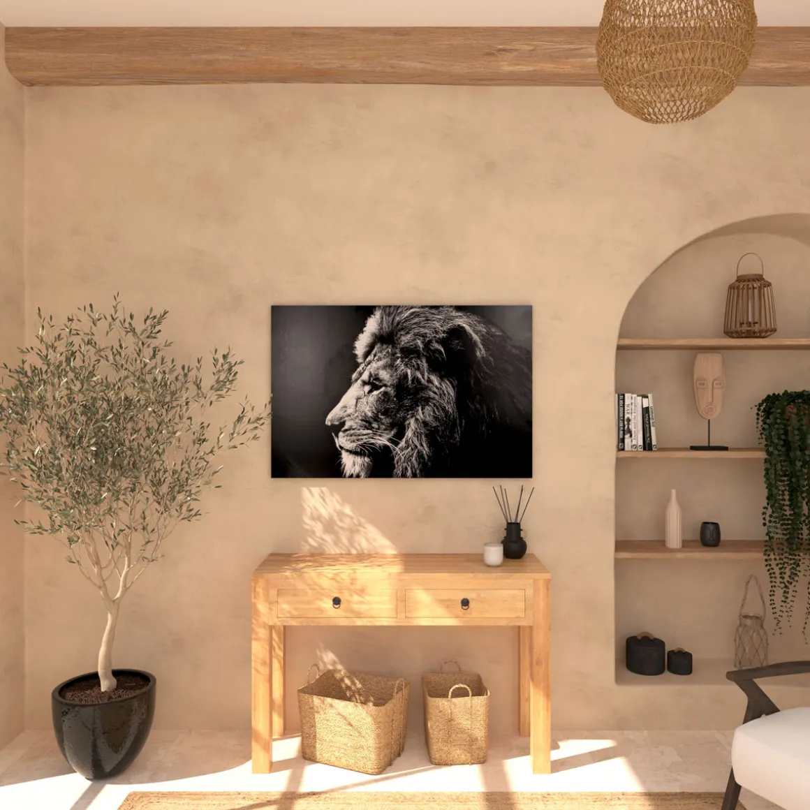 Cuadro Deco León Negro/Blanco 78x118Cm