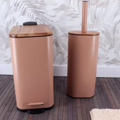 Cubo de baño con tapa en metal gris pardo 5l