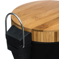 Cubo de basura para baño con tapa de bambú