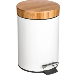 Cubo de basura para baño con tapa de bambú