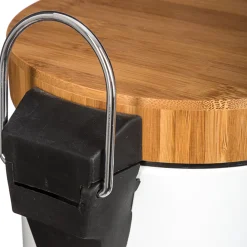 Cubo de basura para baño con tapa de bambú