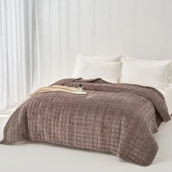 Edredón SEATTLE de terciopelo gris pardo 240x260cm
