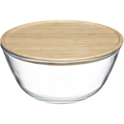 Ensaladera de vidrio 2.5L con tapa bambú